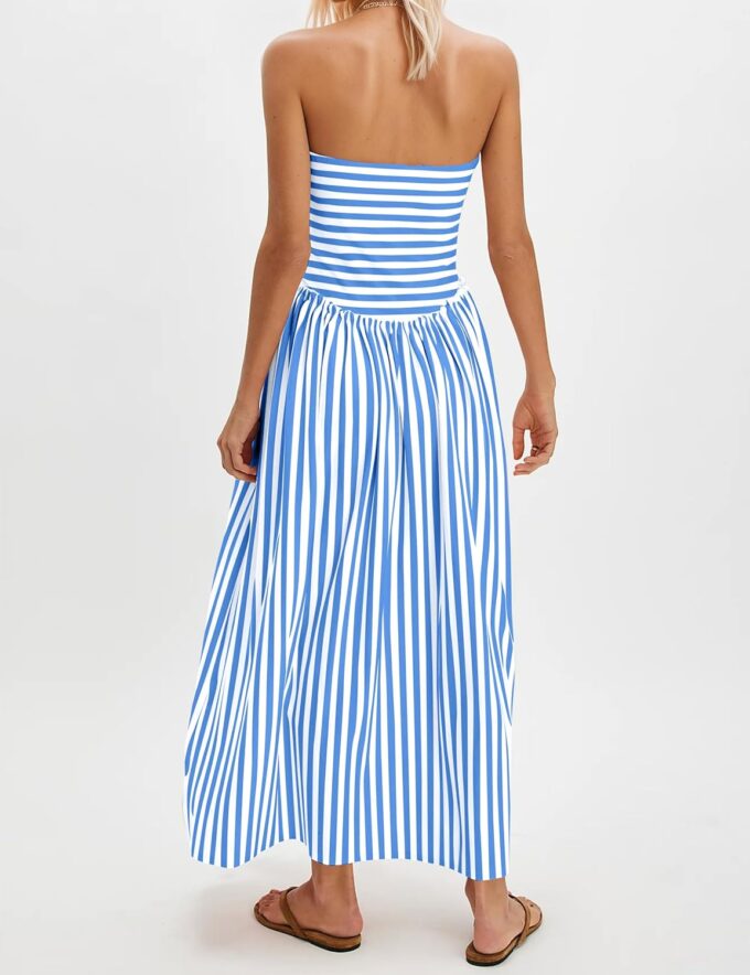 Women Striped Strapless Flowy Maxi Dress Backless Patchwork Tube Top Dress Summer Party Formal Long Dresses – Bild 3