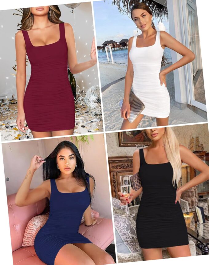 Ellakoko 2025 Women Spring Summer Sleeveless Dress Sexy Mini Bodycon Square Neck Prom Party Cocktail Graduation Dress – Bild 4