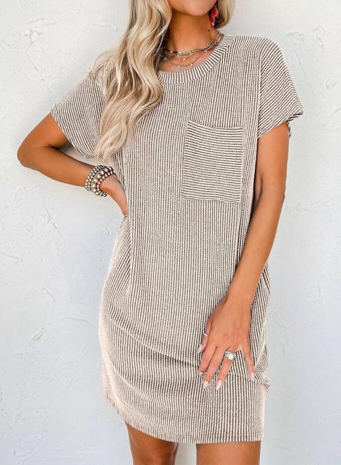 Acelitt Womens Casual Summer Crewneck Short Sleeve Ribbed Mini Tshirt Dress, XS-3XL – Bild 2