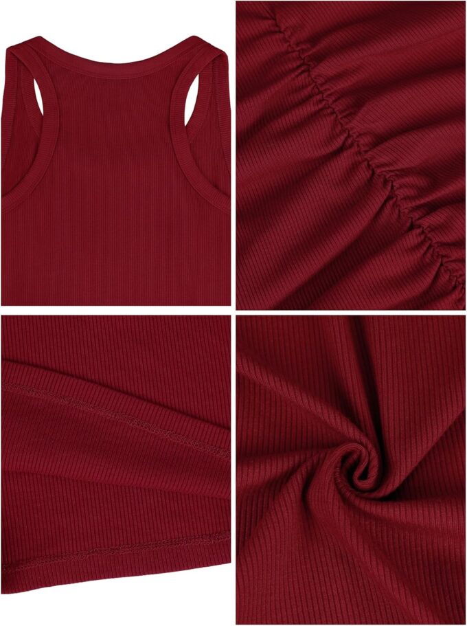 Missufe Summer Racerback Ribbed Tank Top Dresses for Women Sleeveless Ruched Bodycon Casual Fitted Mini Dress – Bild 5