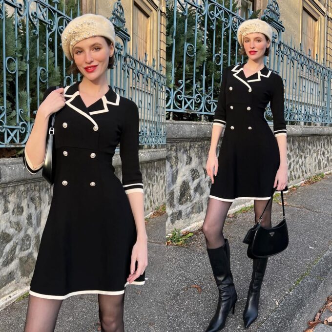Mini Sweater Dress for Women, Button up 3/4 Sleeve Knit Dresses for Teacher Work Business – Bild 2