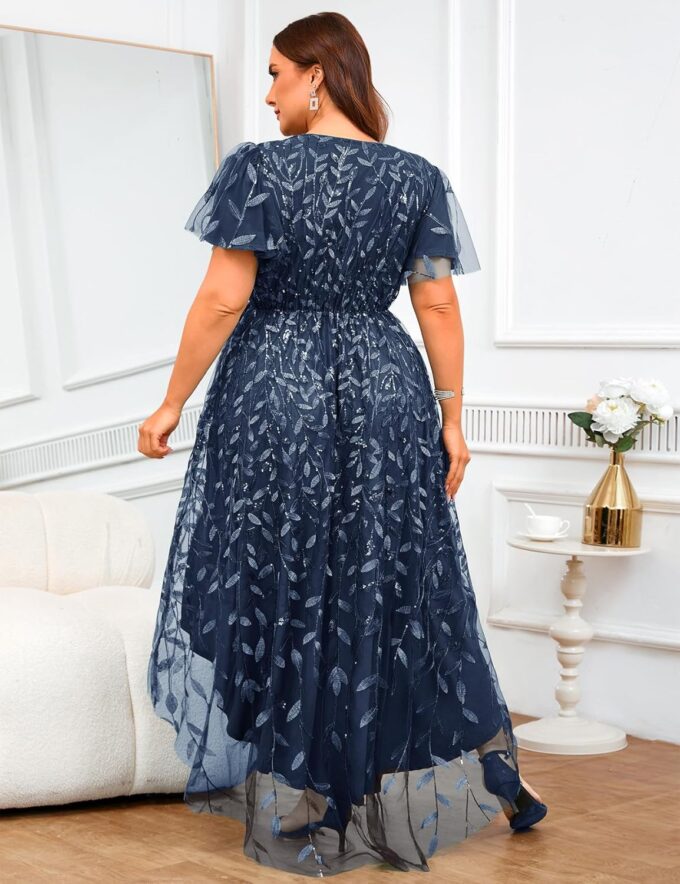 ZOMVA Plus Size 1X-4X Sequin Embroidery Formal Long Dress Glitter Side Slit A Line Dresses Prom Wedding Evening Gown – Bild 2