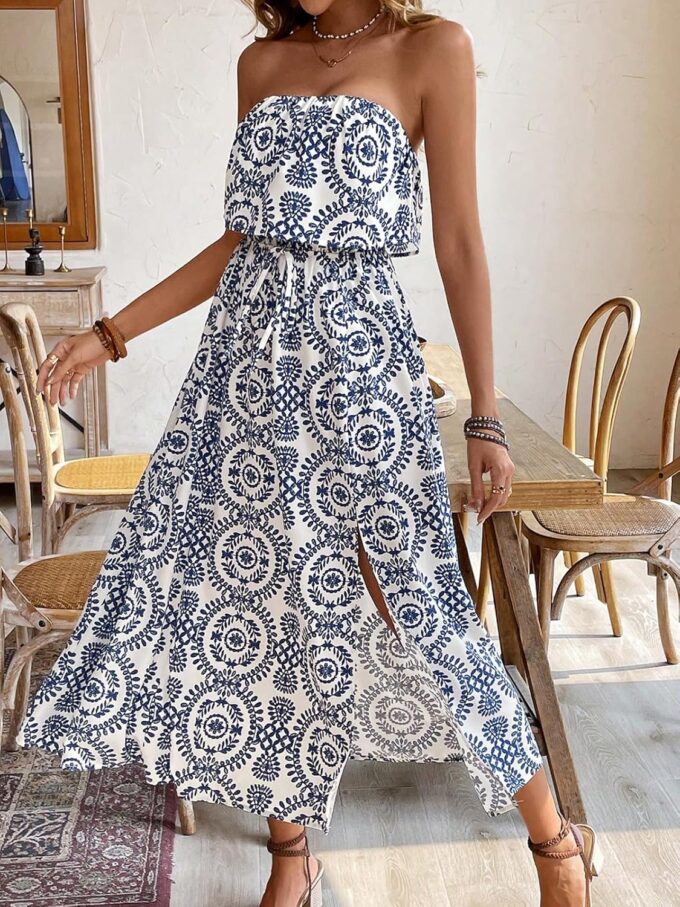 Women's Ruffle Floral Maxi Summer Casual Dress Off Shoulder Wedding Guest Slit Hem Beach Prom Dresses – Bild 2