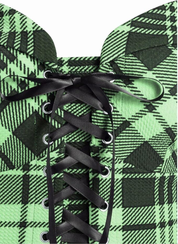 DRESSFO Women's Gothic Dress Plaid Print Lace-up Front Buckle Strap Dress Retro Empire Waist Dress Vintage 1950s Dresses – Bild 3