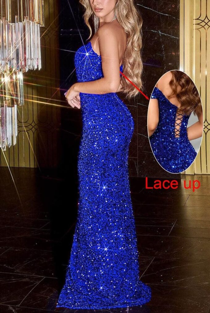 Sparkly Sequin Prom Dresses for Women 2025 Long Mermaid Evening Gown Strapless Glitter Formal Ball Gown with Slit – Bild 2