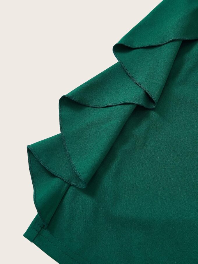 Women's Ruffle Trim Ruched Dress Crew Neck Split Hem Bodycon Elegant Cocktail Dresses – Bild 4