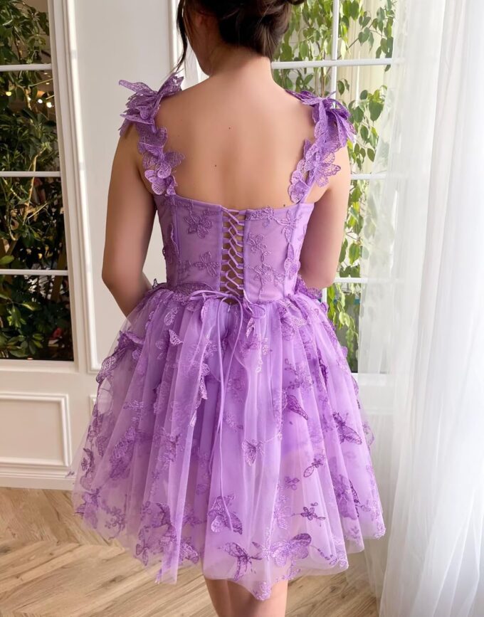 KDTM 3D Butterfly Tulle Homecoming Dresses Short Spaghetti Straps Mini Prom Dress Sweetheart Cocktail Party Gowns – Bild 2