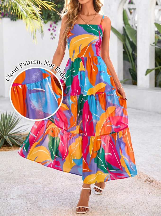 NOLLSOM Women's Summer Dress 2025 Casual Floral Boho Maxi Dresses Sleeveless Spaghetti Strap Long Beach Sun Dresses – Bild 2