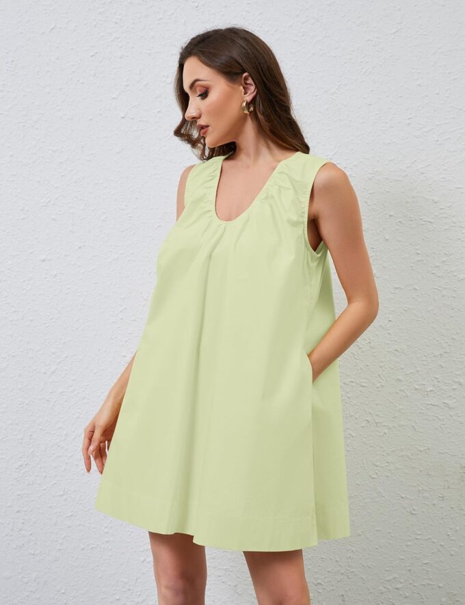OLAPTA Women Summer Sleeveless Babydoll Mini Tank Dresses Loose Fit Scoop Neck Ruched Short Dress with Pockets Party Clubwear – Bild 3