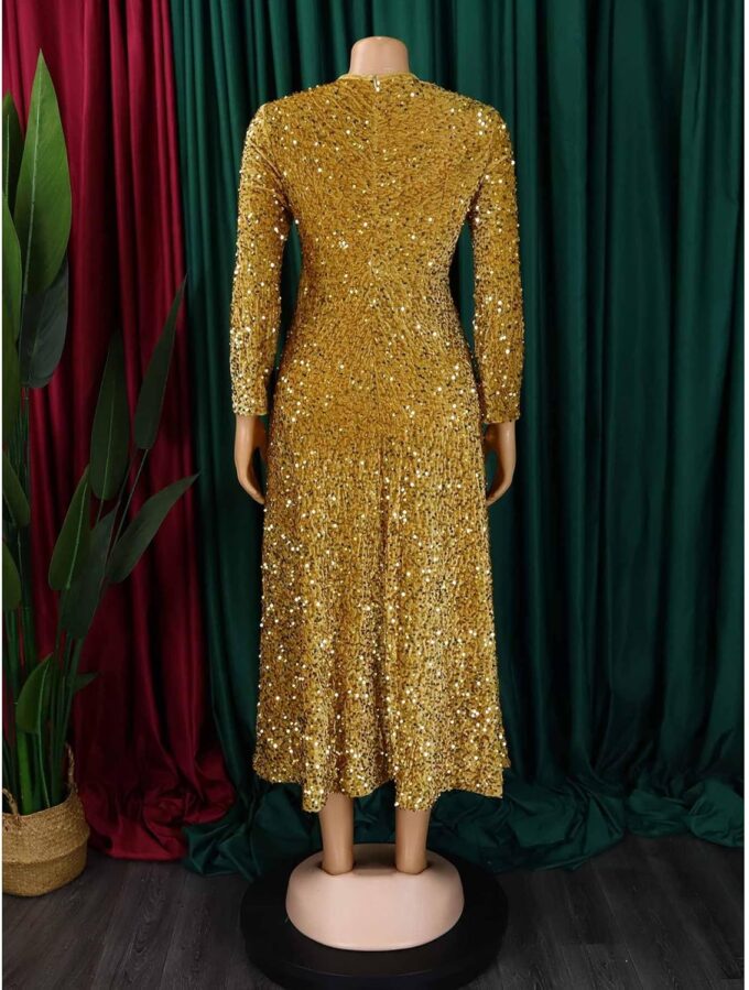 SOMTHRON Women's Sequin Dress Plus Size Long Sleeve A-Line Flared Party Cocktail Sparkle Glitter Evening Shiny Maxi Dress – Bild 5