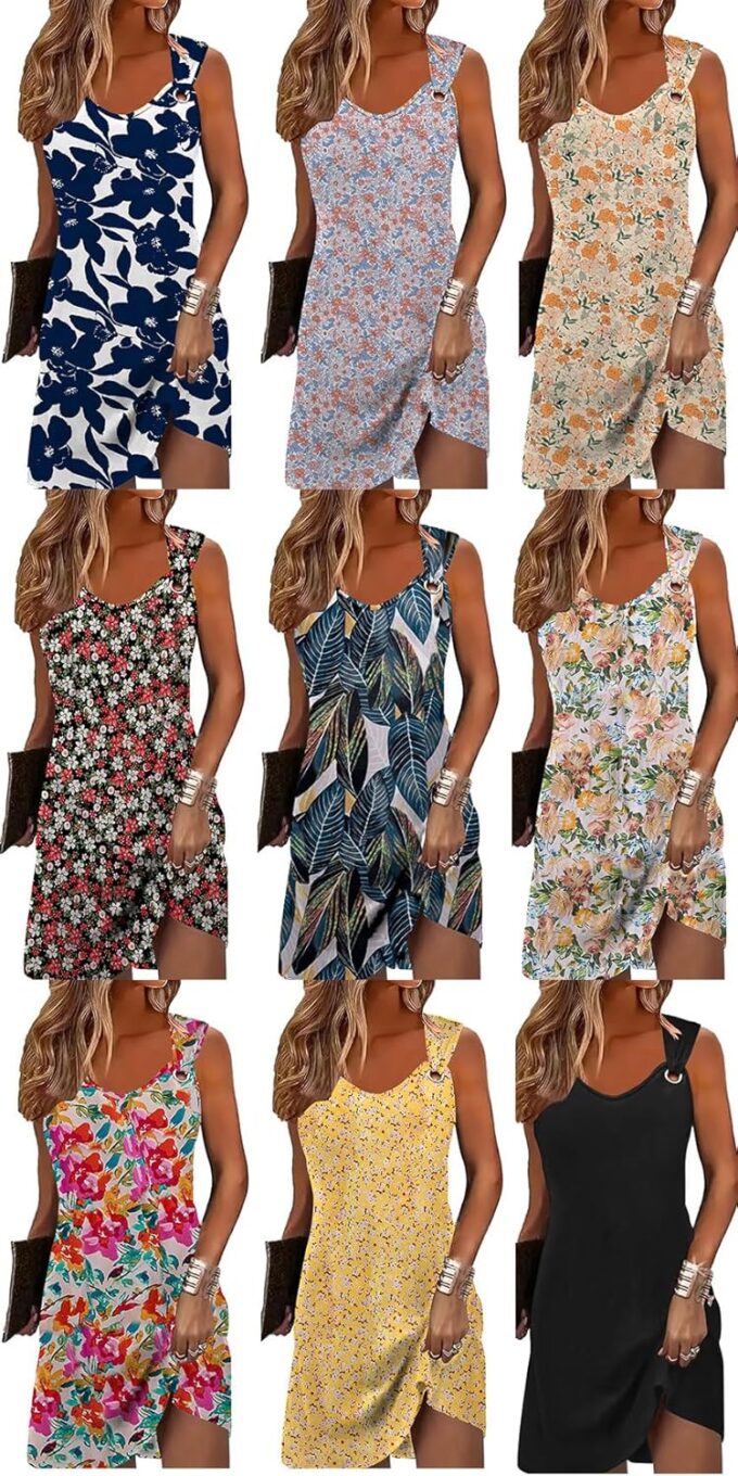 Summer Dresses for Women Sleeveless Casual Sundresses Loose Beach Cover Ups Trendy Tank Midi Sun Dress – Bild 5