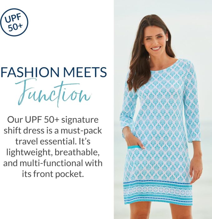 Cabana Life Shift Dress, UPF 50+ Sun Protection Casual Dress, Boat Neckline, Quarter Sleeve, Womens Fashion – Bild 2