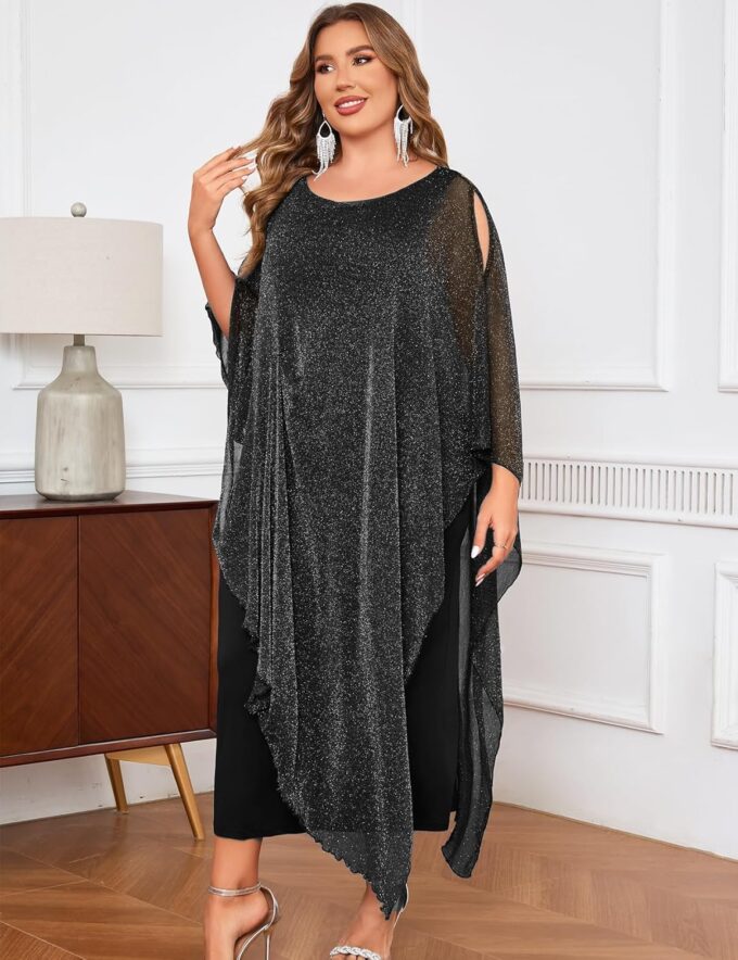 ZOMVA Plus Size Elegant Formal Dress Long Cape Overlay Wedding Guest Formal Cocktail Mother of Bride Outfit – Bild 4