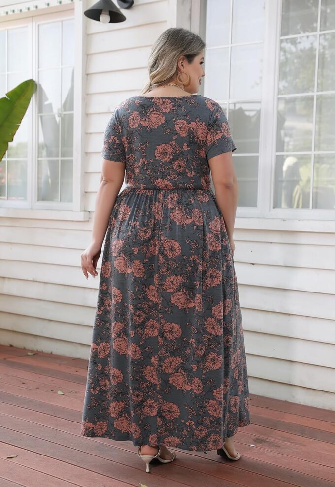 Nemidor Plus Size Maxi Dresses for Curvy Women Summer Casual Loose Short Sleeve Long Beach Dress with Pocket – Bild 2