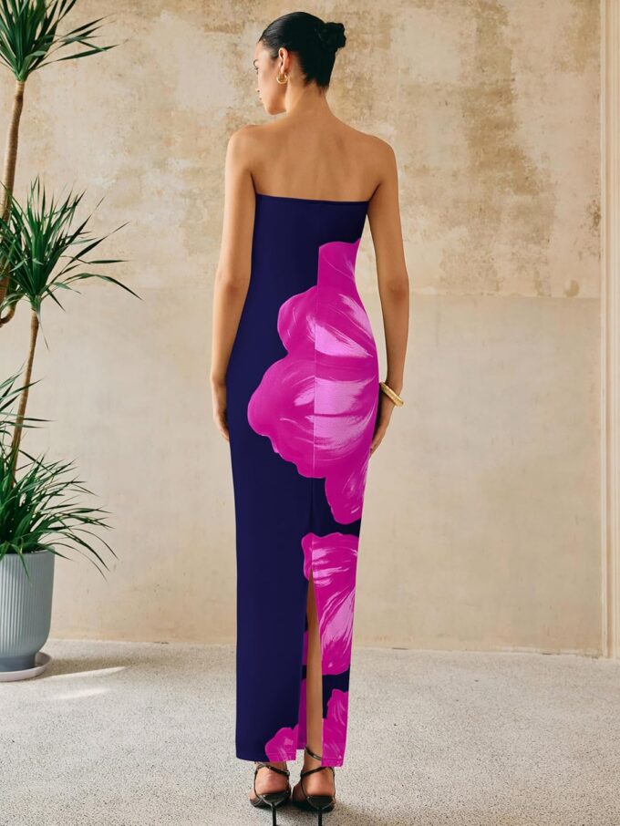 PRETTYGARDEN Women Summer Strapless Maxi Dress Bodycon Floral Sexy Long Wedding Guest Dress Formal Tube Mesh Cocktail Dresses – Bild 6