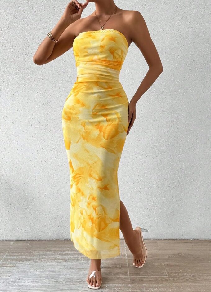 Women's Summer Strapless Dresses Maxi Bodycon Tube Top Dress Floral Beach Vacation Clothes for Women – Bild 4