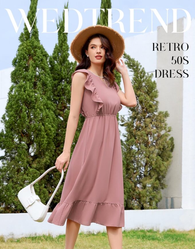 Wedtrend Women's Cocktail Dresses Ruffle Sleeve Vinatge 1940s Dresses Wedding Guest Dress Tiered Summer Dress – Bild 5
