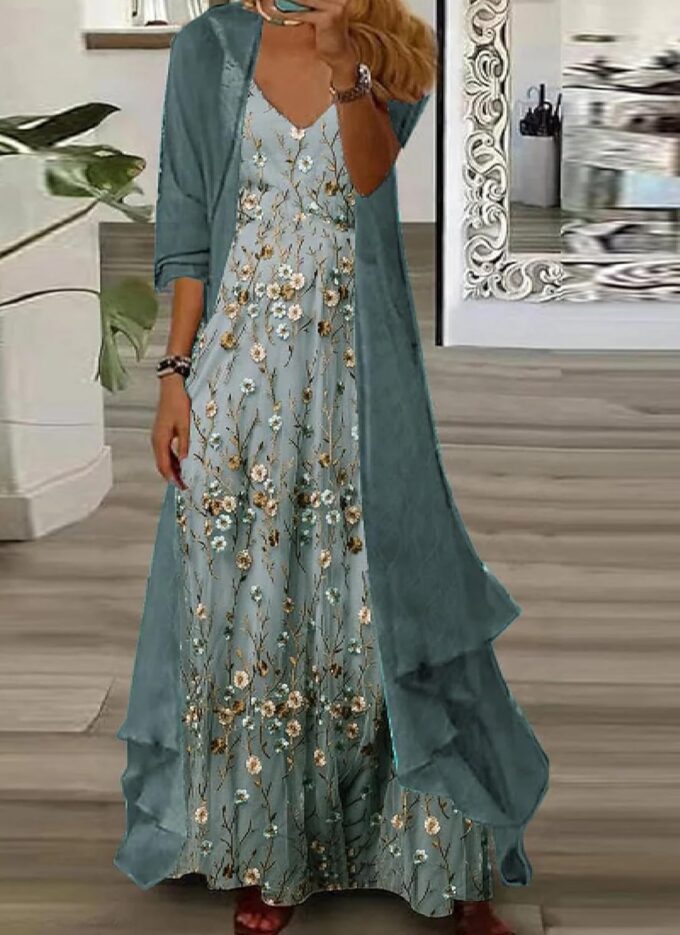 LOZ 2 Piece Sets for Women Summer Maxi Dresses Sleeveless Spaghetti Strap Floral Dresses with Sheer Cardigan Matching Sets – Bild 2
