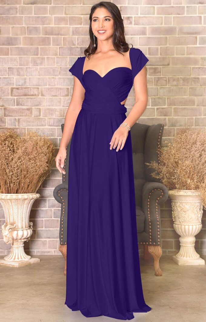 KOH KOH Womens Long Bridesmaid One Shoulder Convertible Wrap Cocktail Maxi Dress – Bild 2