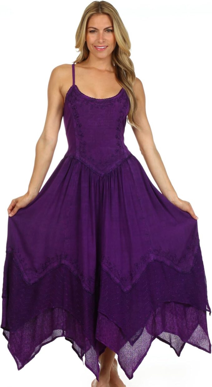 Sakkas Rayon Embroidered Stonewashed Adjustable Spaghetti Straps Long Dress – Bild 5