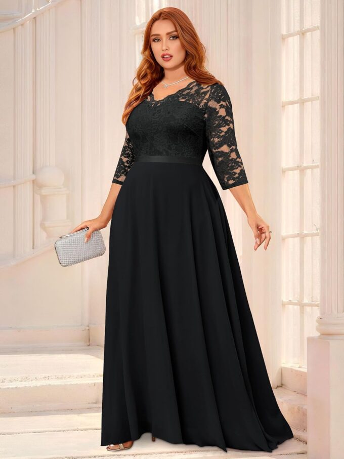 Miusol Women's Formal Floral Lace V Neck Plus Size Bridesmaid Party Maxi Dress – Bild 4