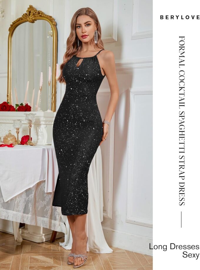 BeryLove Cocktail Formal Sequin Prom Wedding Guest Glitter Sparkly Long Dress – Bild 3