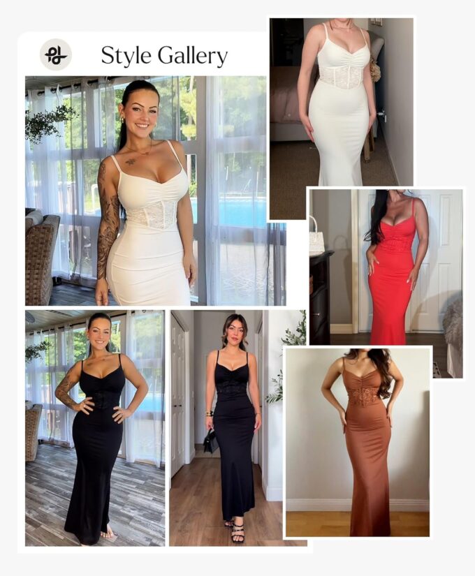 Popilush Shaper Dress Lace Formal Maxi Dresses with Built in Shapewear Corset Cocktail Party Dress Evening Gown – Bild 2