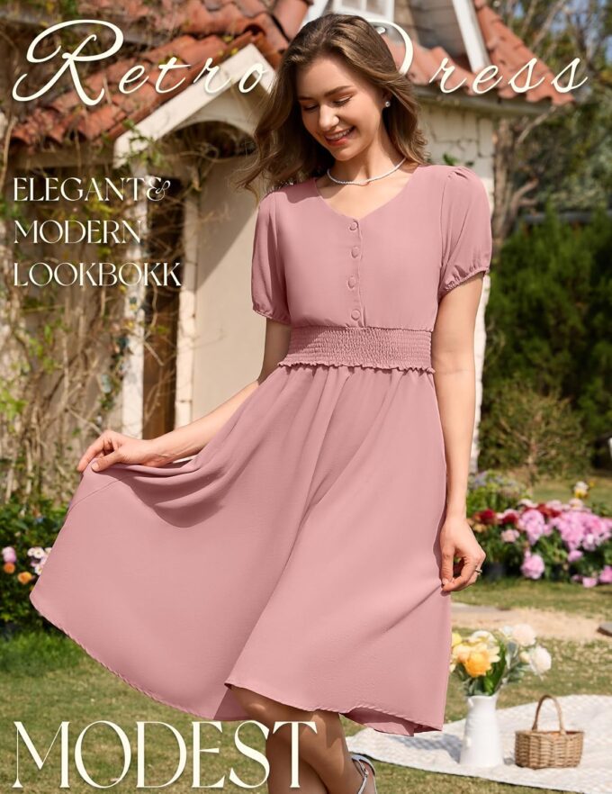 Wedtrend Vintage Dress for Women 1950s Dress Smocked Cocktail Dresses Church Retro Dresses with Pockets – Bild 2