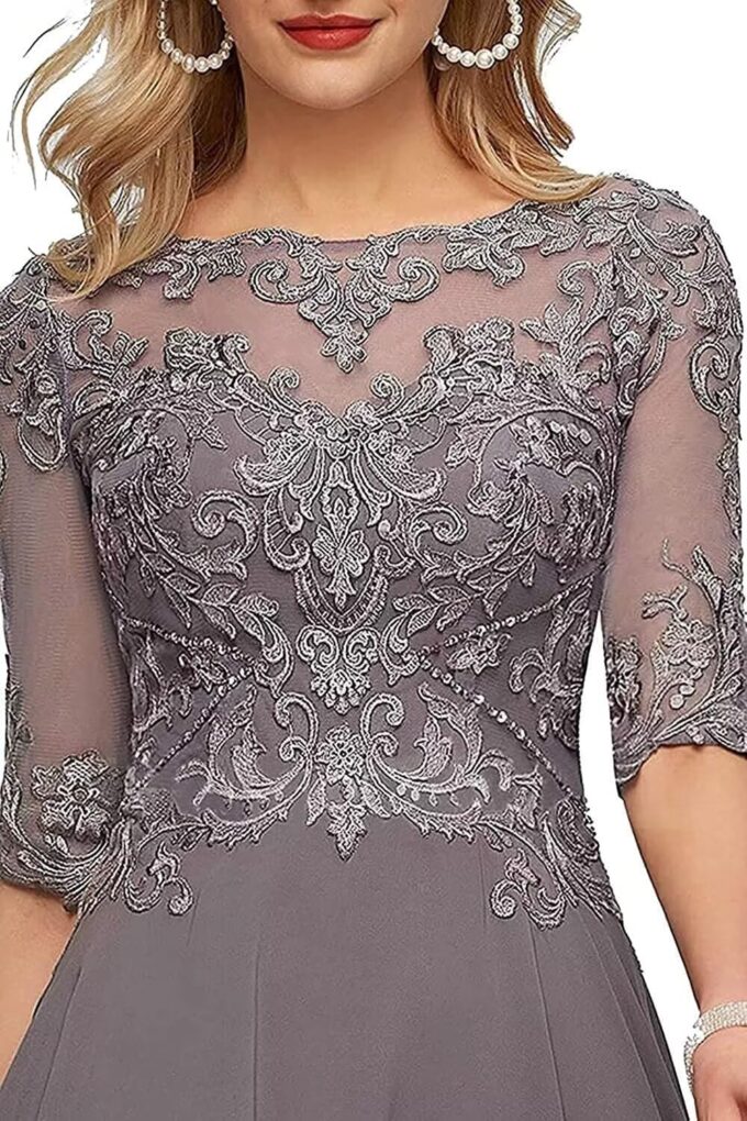 New Lace Appliques Mother of The Bride Dresses for Wedding 3/4 Sleeve Tea Length Beaded Formal Evening Prom Dress – Bild 3
