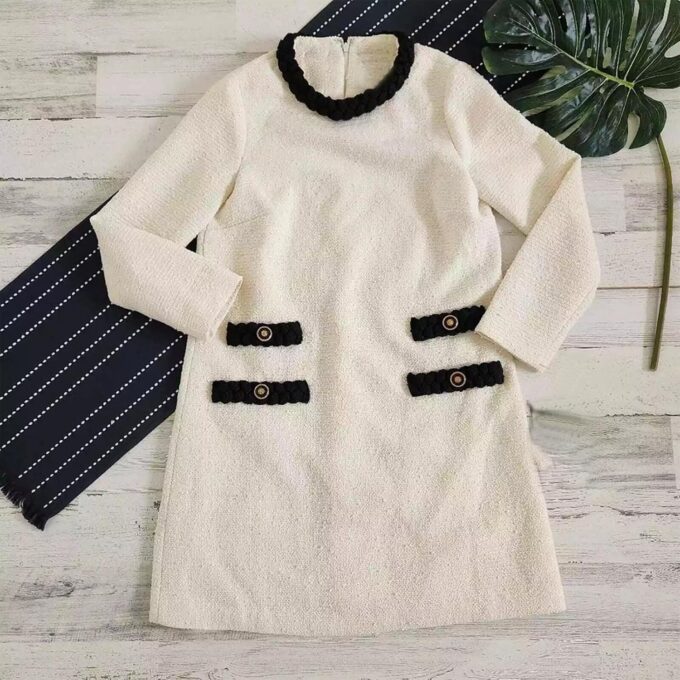 Kedera Damen-Jackie-Kleid aus Tweed, langärmelig, elegant, Rundhalsausschnitt, Business-Party, Vintage-Knöpfe, figurbetontes Mini-Jackie-Kleid – Bild 5