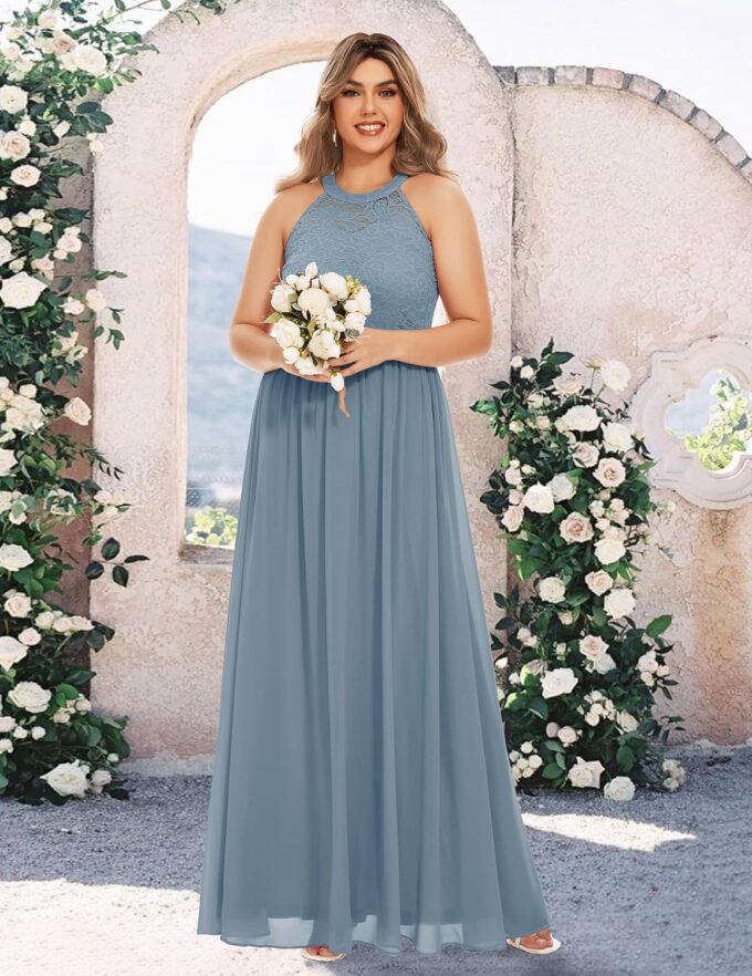 Wedtrend Women's Formal Dress, Halter Long Prom Dress Floral Lace Bridesmaid Dresses – Bild 4