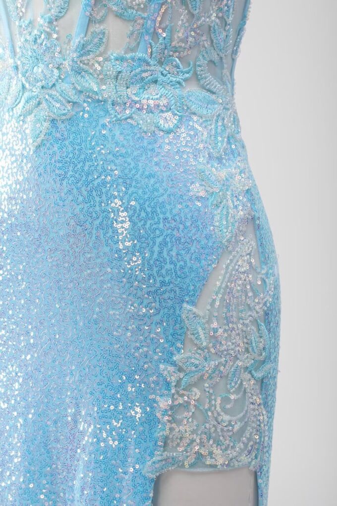 Women's Sequin Mermaid Prom Dresses 2025 Spaghetti Straps V-Neck Lace Applique Formal Evening Dress – Bild 7