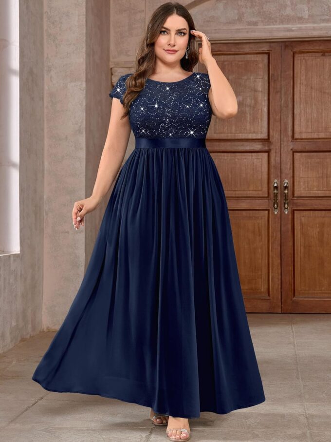 Knitee Women's Plus Size Sequin Floral Lace Formal Bridesmaid Party Flowy Maxi Dress – Bild 4
