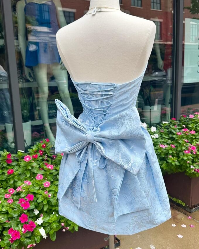 Embroidery Satin Short Prom Dress for Womens Straplesss Party Cocktial Homecoming Mini Gown with Bow Back – Bild 6