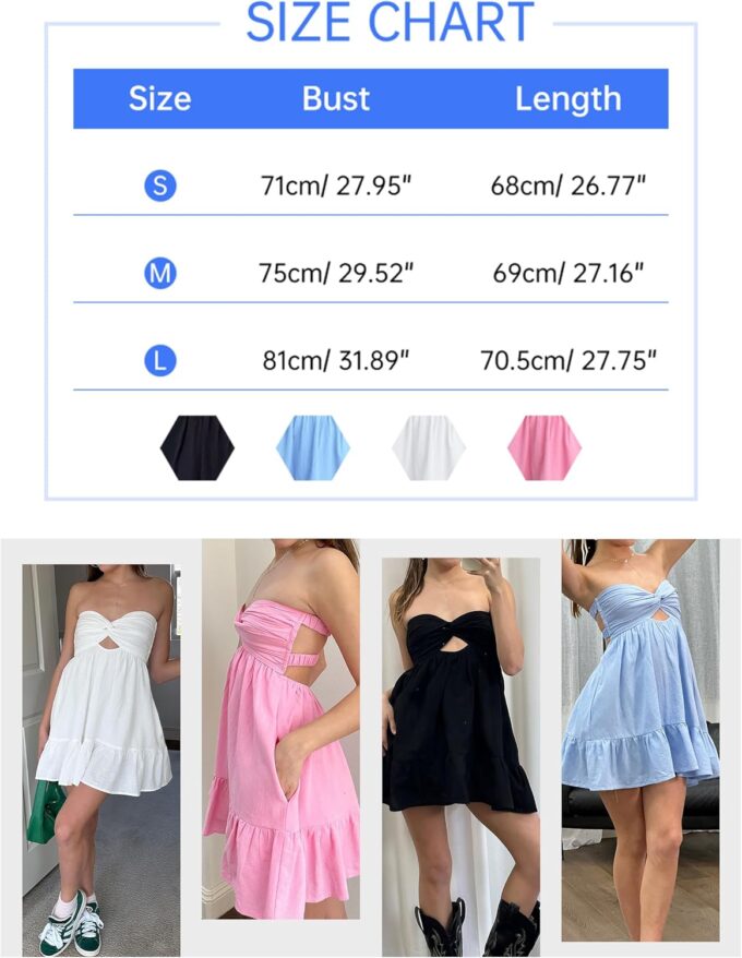 Meladyan Women’s Twist Knot Bandeau Tube Dress Solid Strapless Backless Mini Dresses Summer Hollow Ruffle Beach Dress – Bild 5