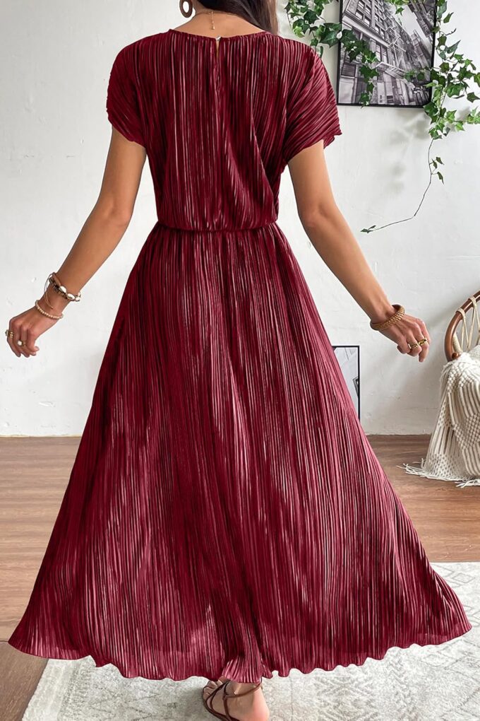 CCTOO Womens Summer Maxi Dresses: Casual Short Sleeve Crewneck Slit Sundress Ruffle Pleated Long Flowy Party Cocktail Dress – Bild 3