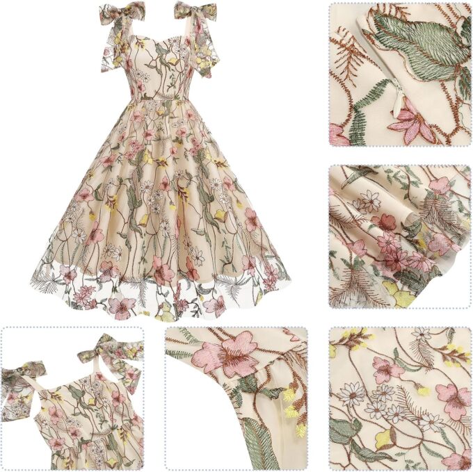 Women's 1950s Retro Dress Sleeveless Bowknot Floral Embroidery Mesh Swing Dress Cocktail Dress – Bild 6