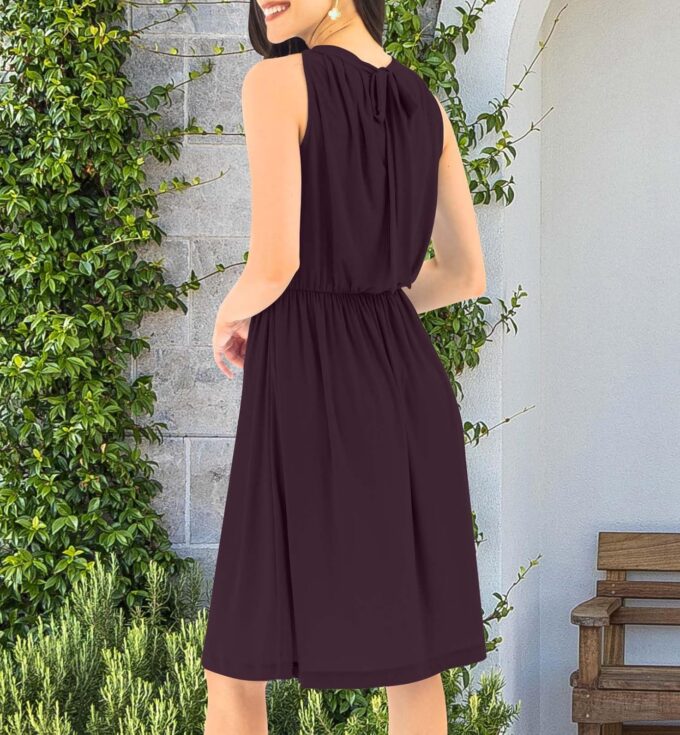 KOH KOH Damen-Kleid, ärmellos, Neckholder, fließend, knielang, sexy Midi-Kleid – Bild 5