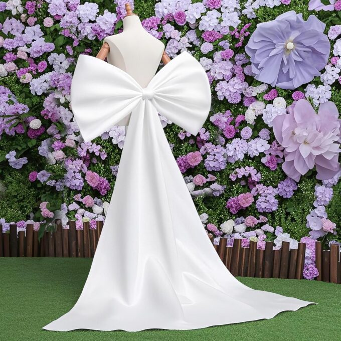 Bencailor Long 67" Big Satin Bow Cape Large Detachable Bow Train for Dress Waist Sash Belt for Bride Formal Wedding Dress – Bild 6