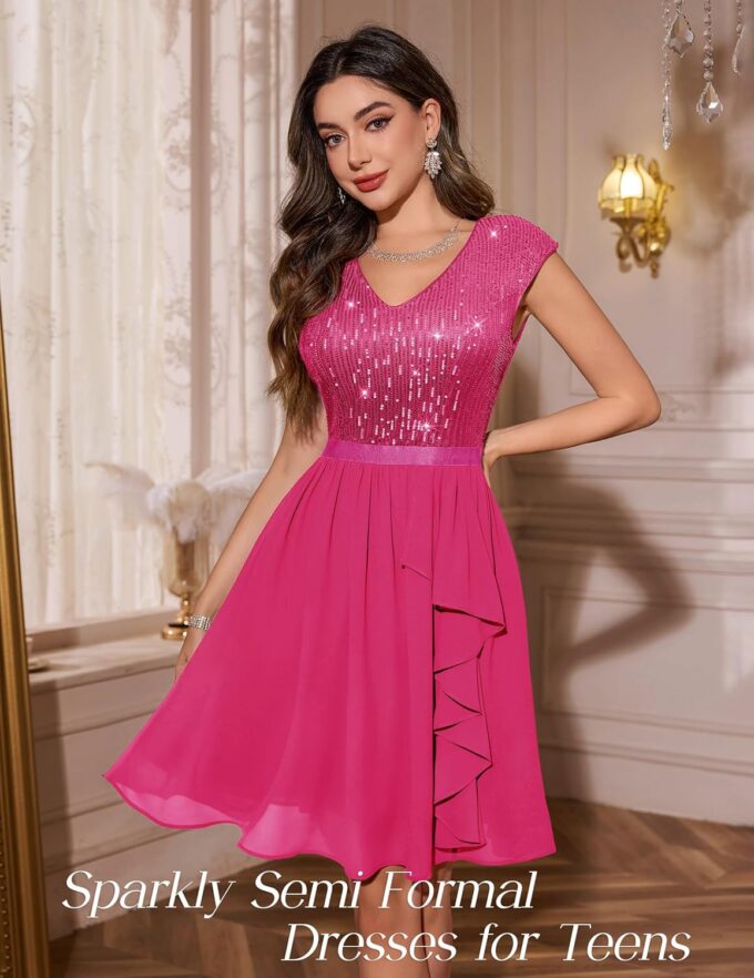 Wedtrend Women's Sequin Dress Sparkly Cocktail Dresses with Sleeve Glitter Party Dress Short Prom Dresses for Teens – Bild 4