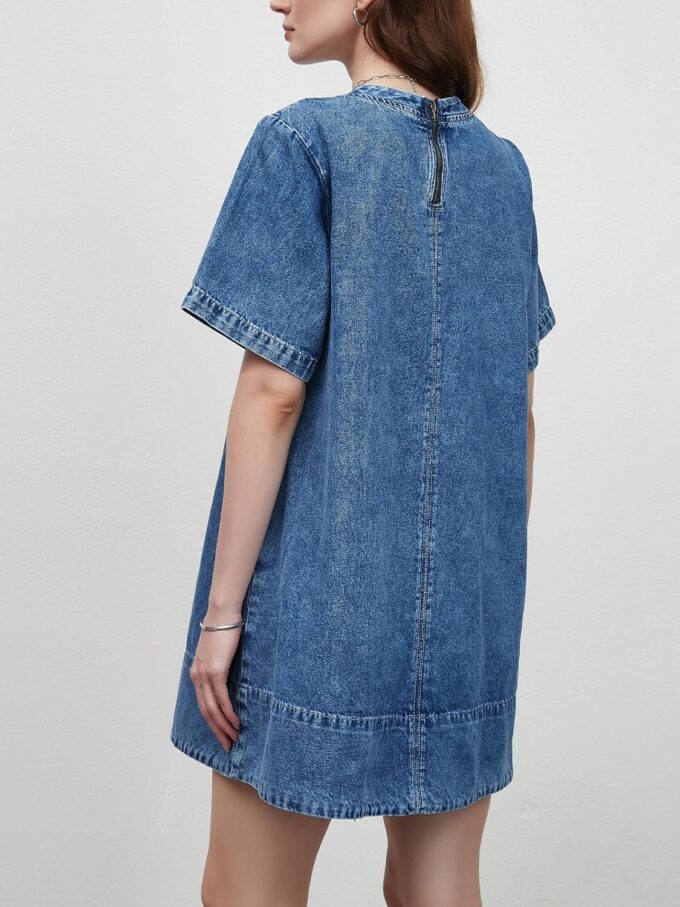 LifeShe Denim Dress for Women Summer Casual Short Sleeve Chambray Mini Jean Dresses with Pockets – Bild 3
