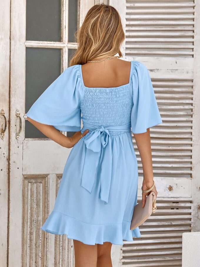 Plustrong Womens Summer Wrap V Neck Mini Cocktail Dress Flare Short Sleeve Ruffle Hem Wedding Guest Dress – Bild 7