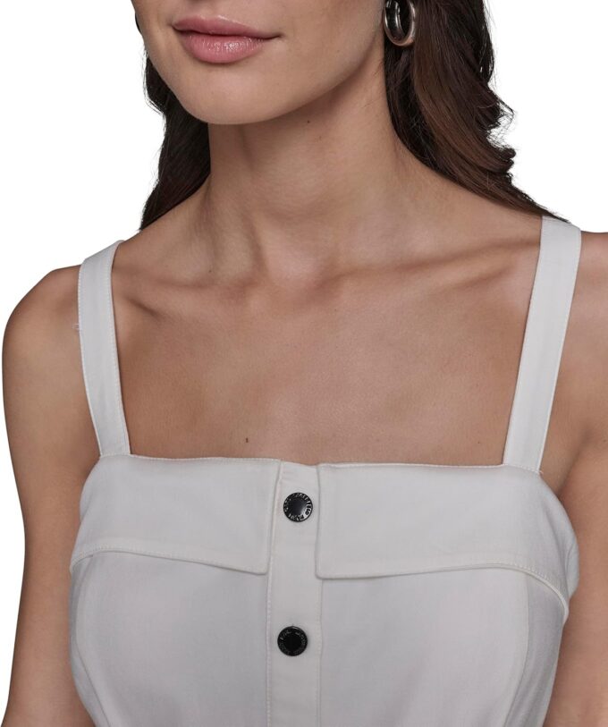 KARL LAGERFELD Women's Sleeveless Button Detail Cotton Midi Dress – Bild 5