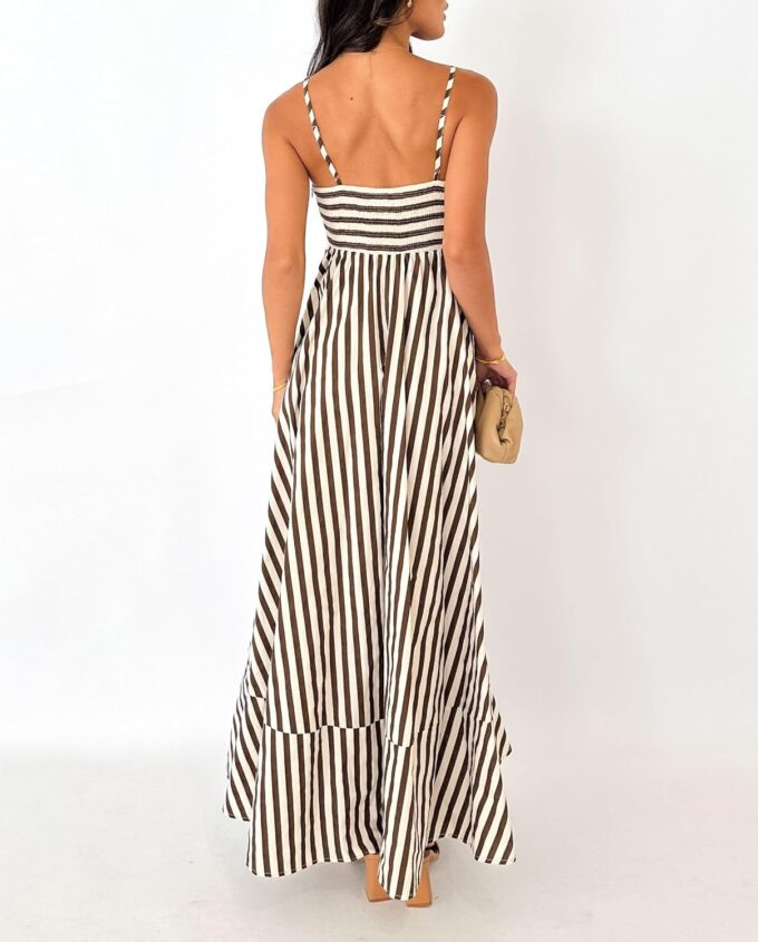 Women Striped Maxi Dress Smocked Backless Spaghetti Strap Long Flowy Dress Sleeveless Boho Aline Sundress – Bild 3