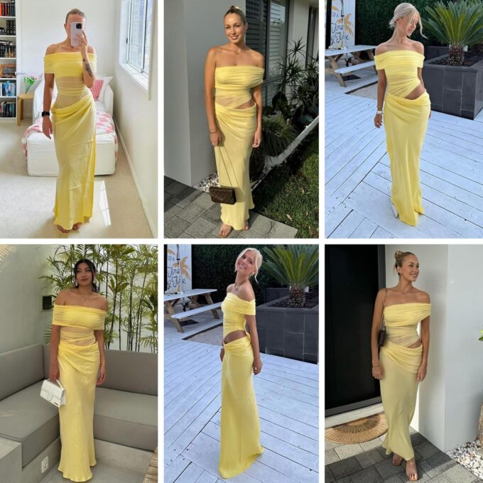 Women’s Sheer Mesh Off Shoulder Maxi Dress Sexy Hollow Out Ruched Bodycon Long Dress Beach Vacation Dresses – Bild 4