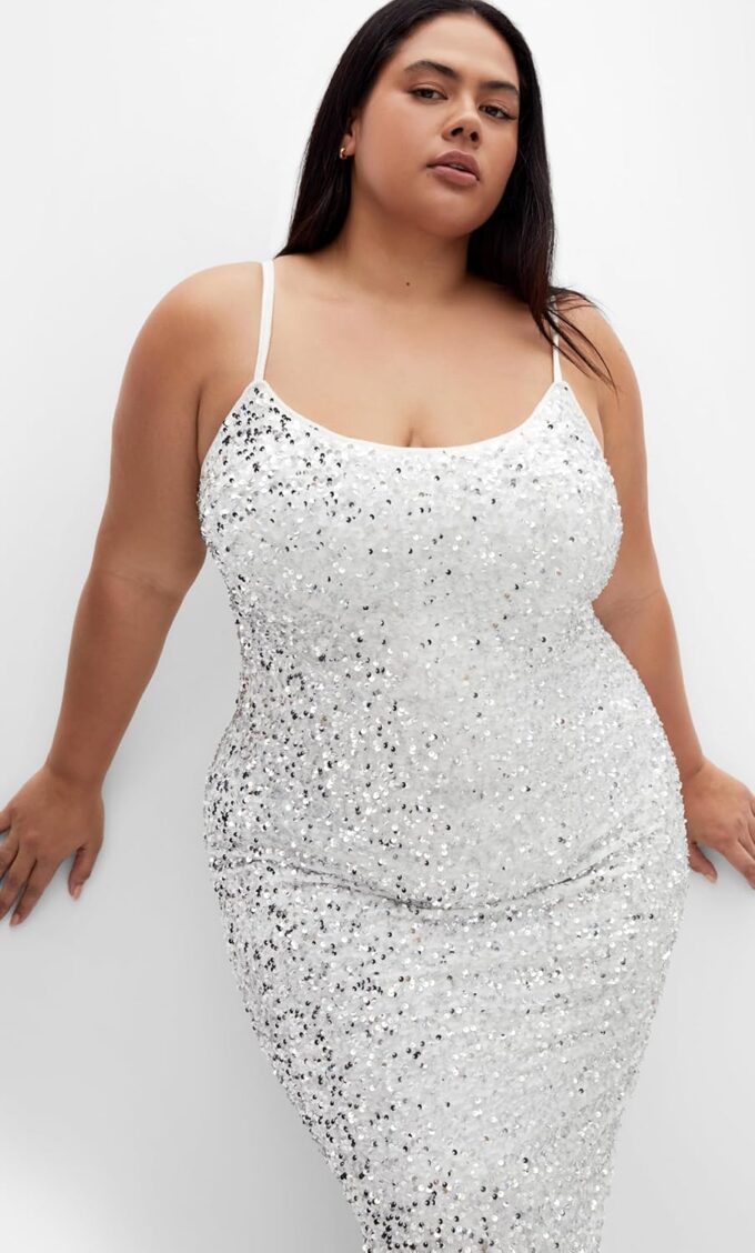 City Chic Plus Size Sequin Solar Silver Dress – Bild 3