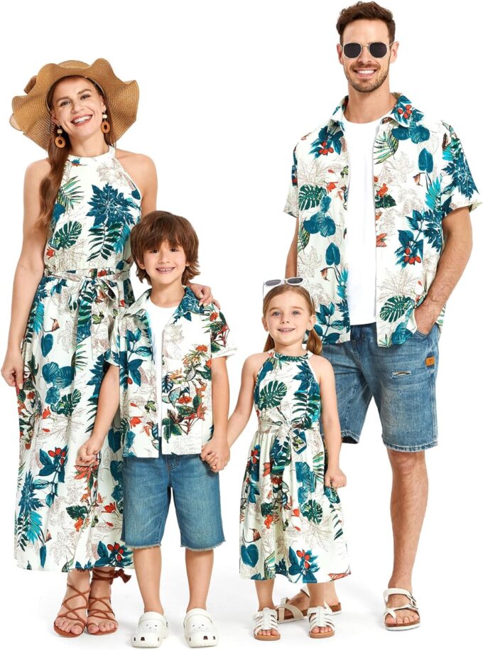 PATPAT Family Hawaiian Matching Outfits Mommy and Me Outfits Caribbean Vacation Summer Tropical Halter Sundresses and Shirts