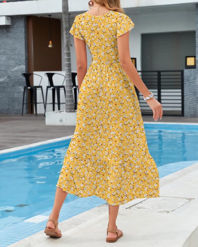 AUSELILY Womens Summer Maxi Dresses 2025 Casual Ruffle Sleeve Crewneck Loose Flowy Tiered Beach Sundress with Pockets – Bild 3