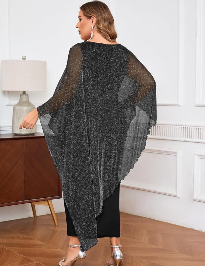 ZOMVA Plus Size Elegant Formal Dress Long Cape Overlay Wedding Guest Formal Cocktail Mother of Bride Outfit – Bild 2