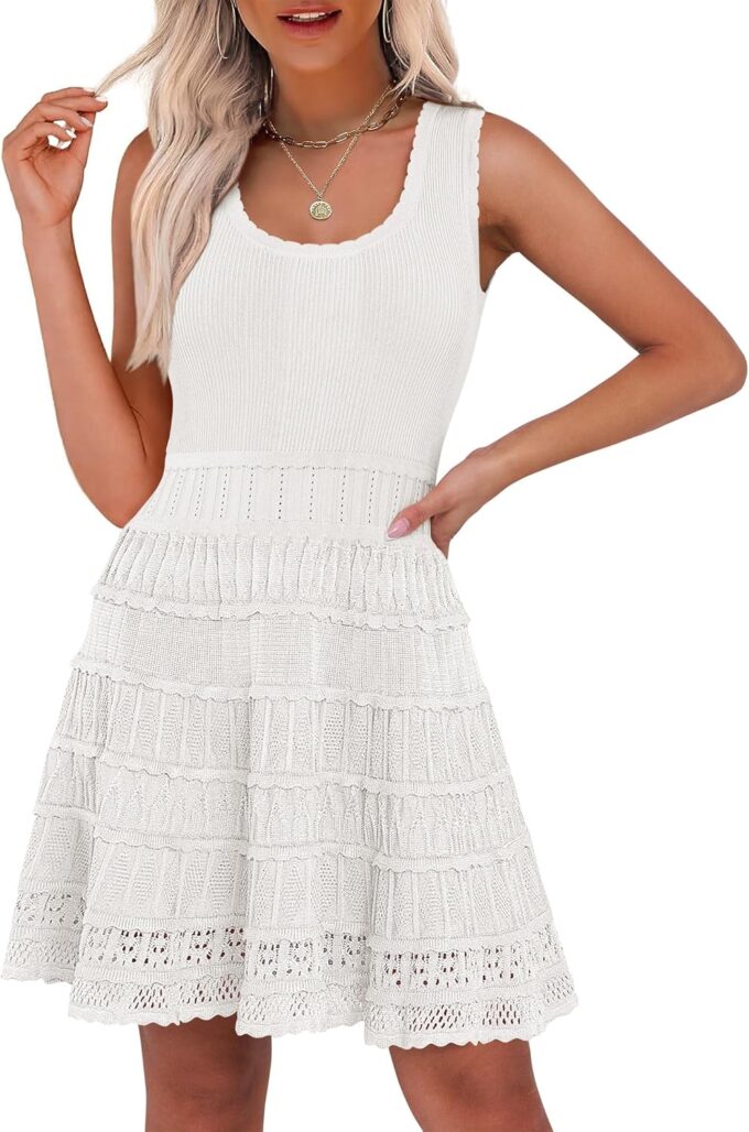 ANRABESS Womens Sundress Beach Vacation Mini Tank Dresses Summer Casual Crochet Knit Scoop Neck Sleeveless Dress
